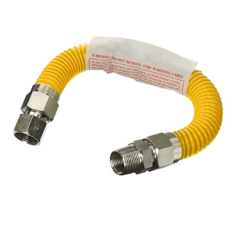 Flextron Gas Line Hose 1/2'' O.D.x18'' Len 1/2" FIPx3/8" MIP Fittings Yellow Coated Stainless Steel Flexible FTGC-YC38-18F